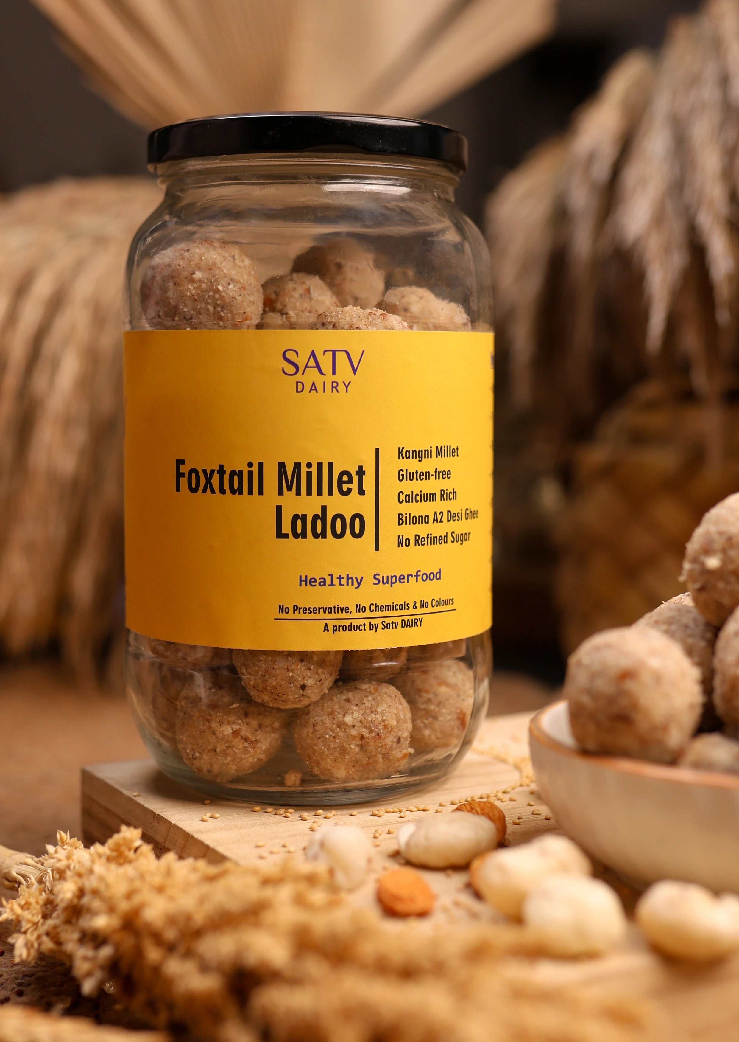 Foxtail Millet Laddu in traditional packaging