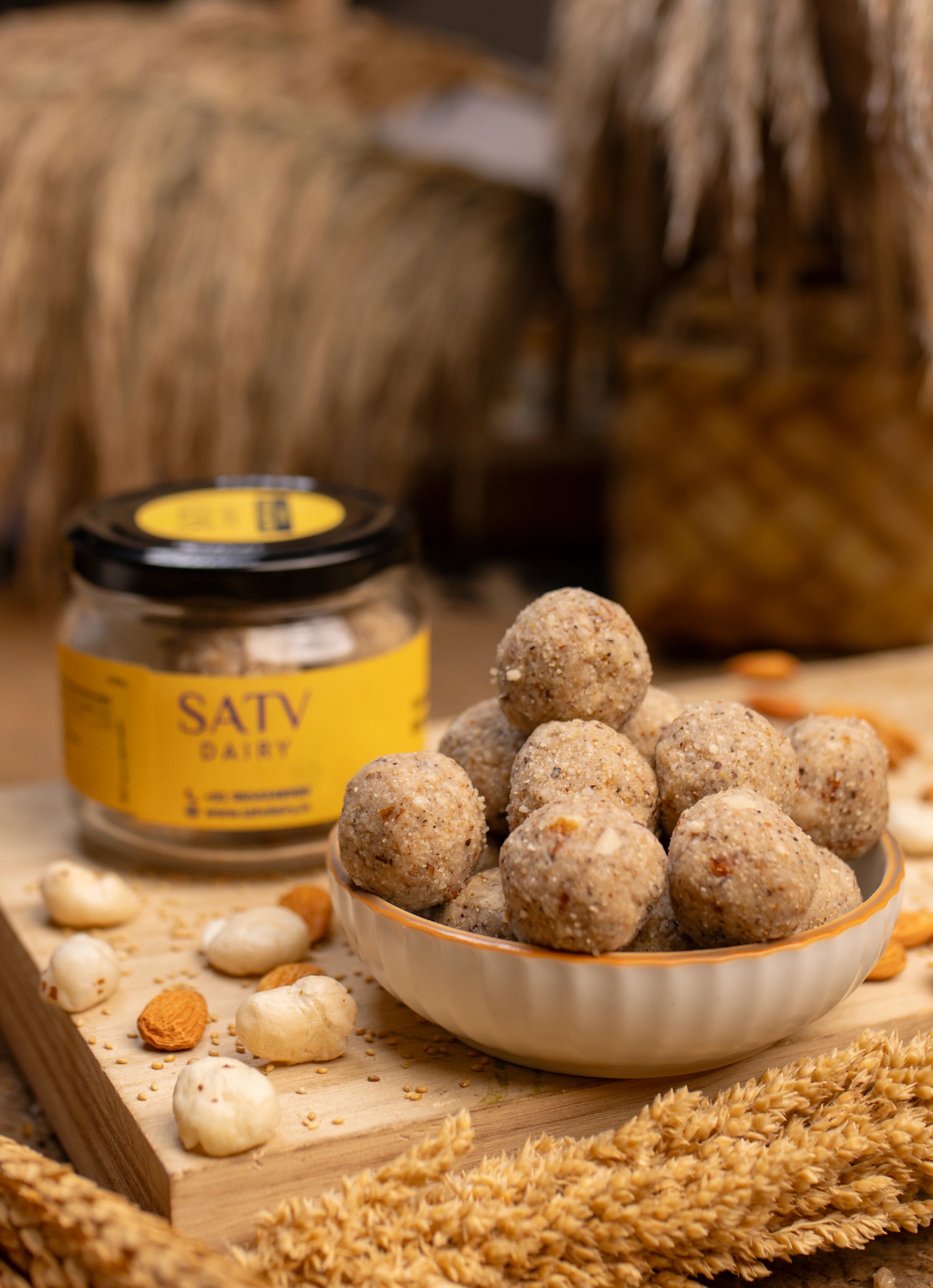 Natural ingredients used in Satv Dairy's millet laddus