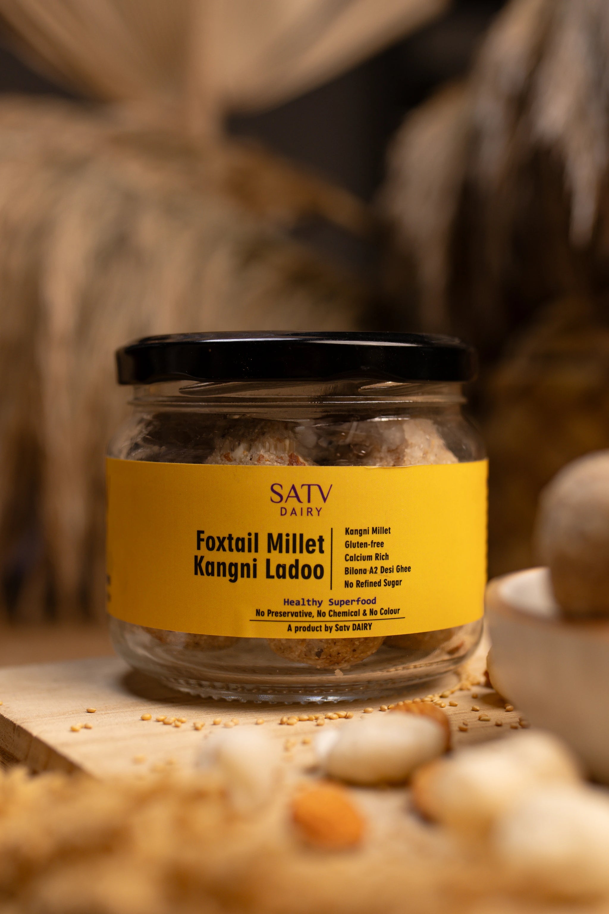 Close-up of handcrafted millet laddu with dry fruits