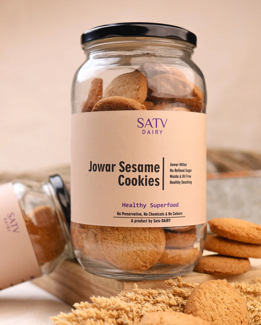 Satv Dairy Jowar Sesame Cookies close-up – Handcrafted with sesame and ghee