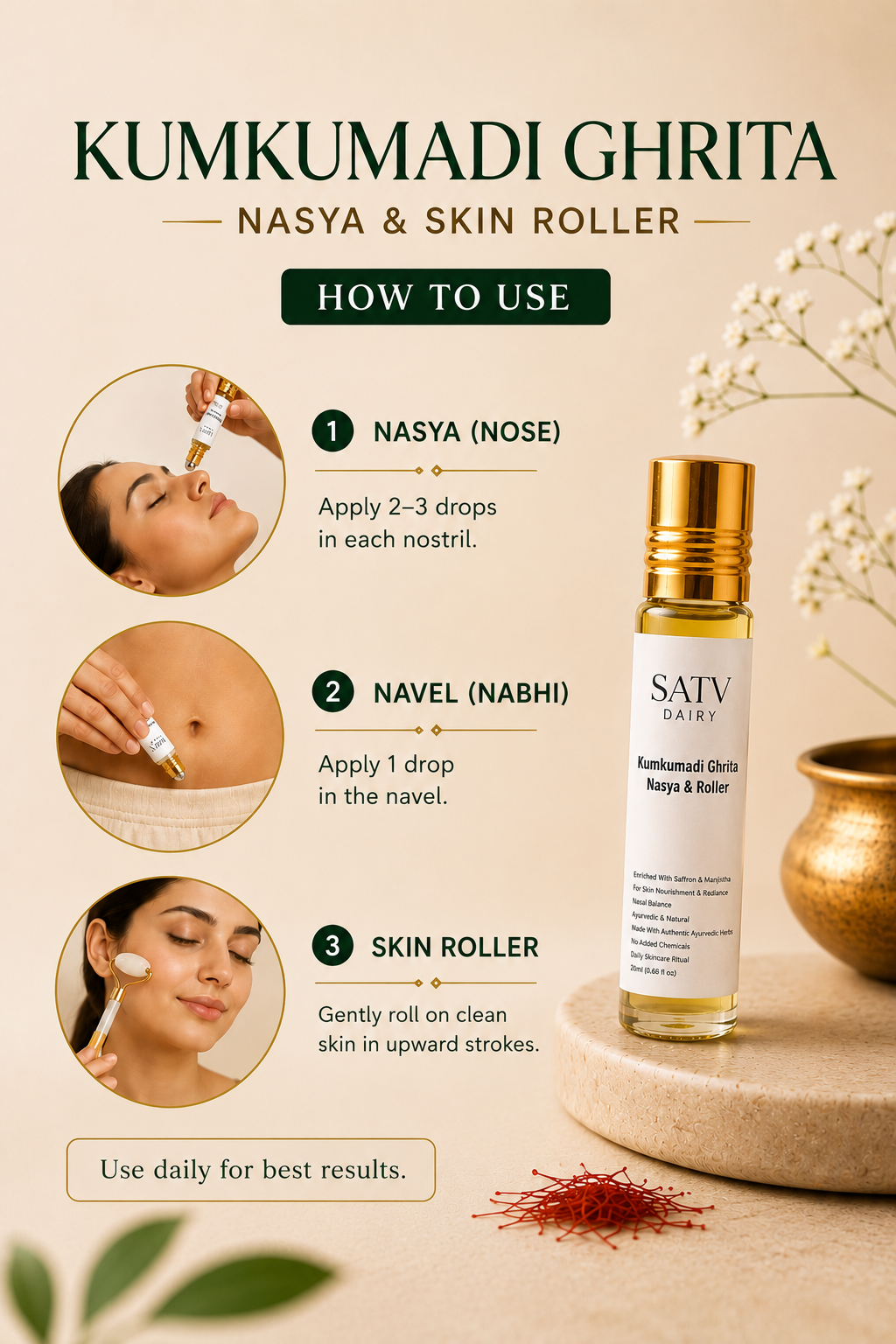 ✨ Kumkumadi Ghrita Nasya & Skin Roller