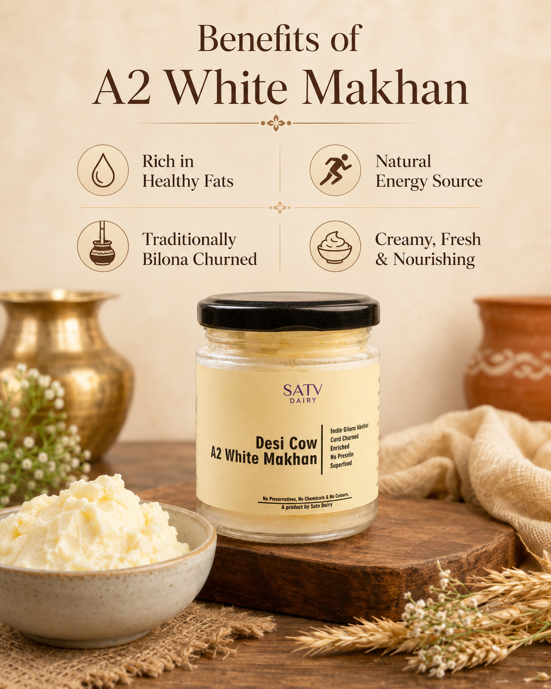 Vedic Bilona A2 White Makhan (Available in Delhi NCR Only)