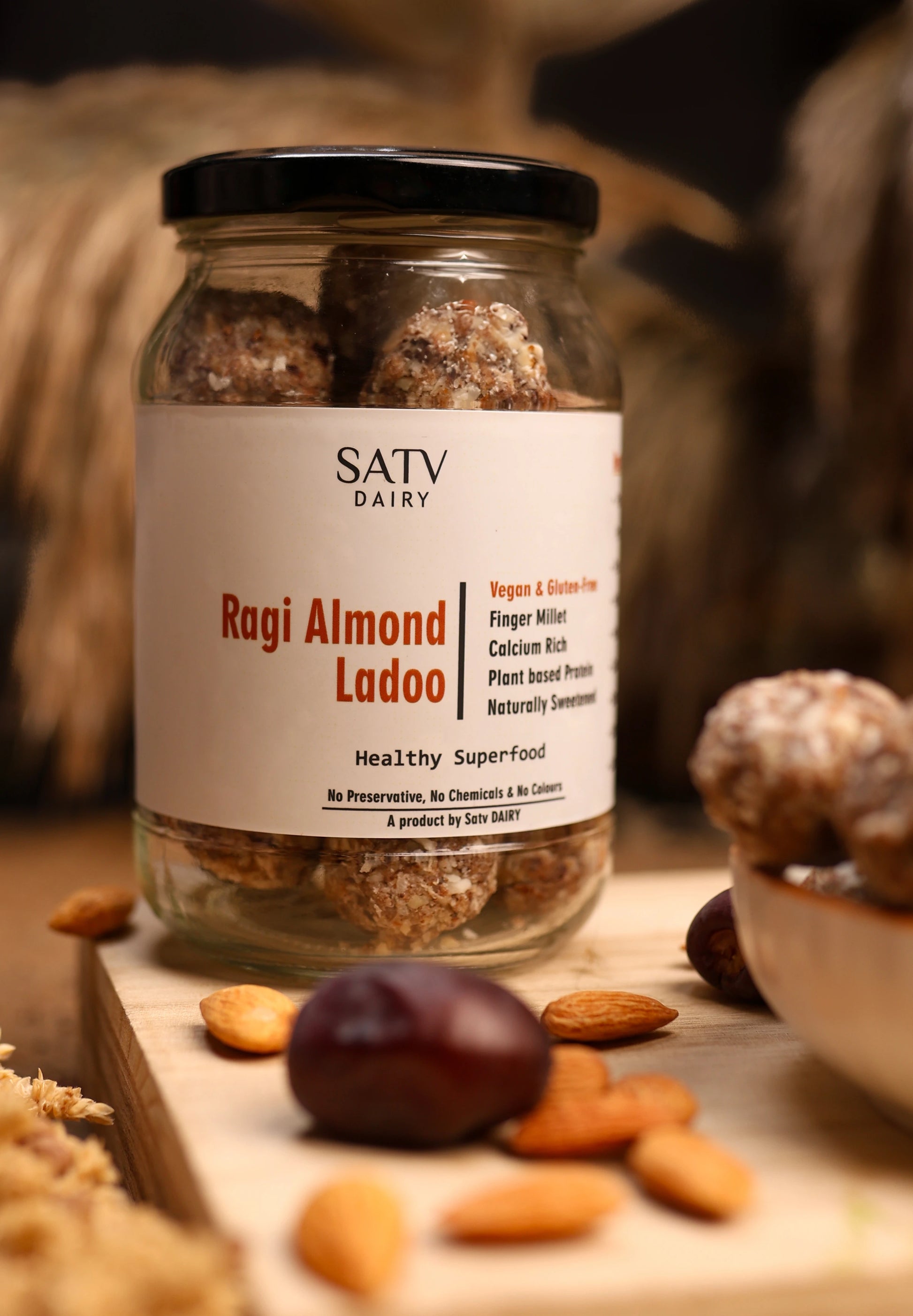 Handcrafted millet laddu with ragi, almonds, and foxnuts
