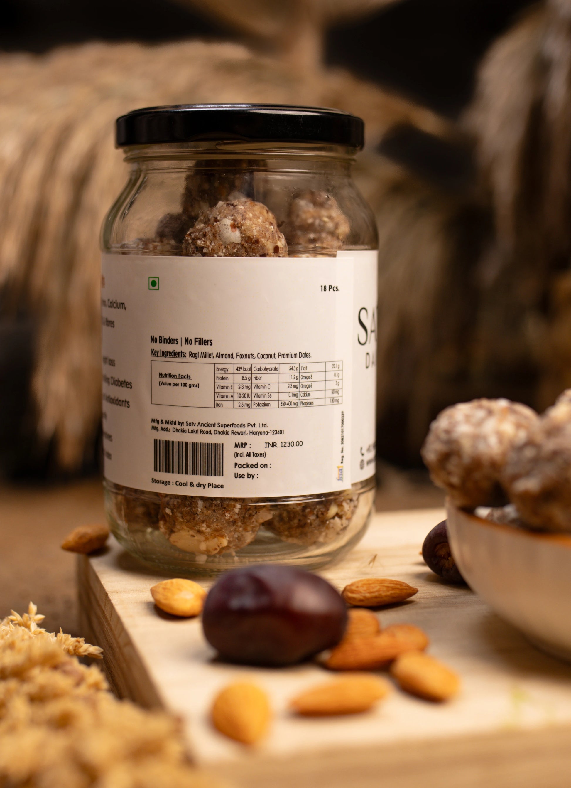 Handcrafted millet laddu with ragi, almonds, and foxnuts